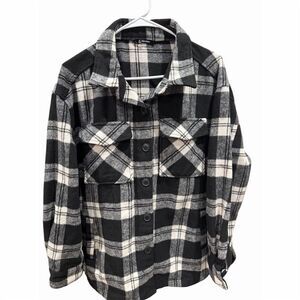 Member's Mark Women's Plaid Shacket Black & White Size L Button-Up